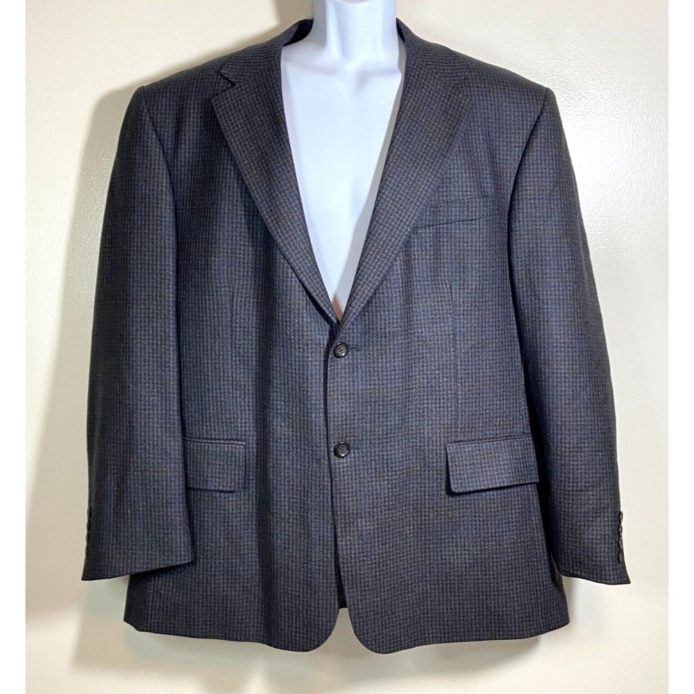 Oscar de la Renta Mens 42R Wool Cashmere Blue Gray Check Blazer Jacket